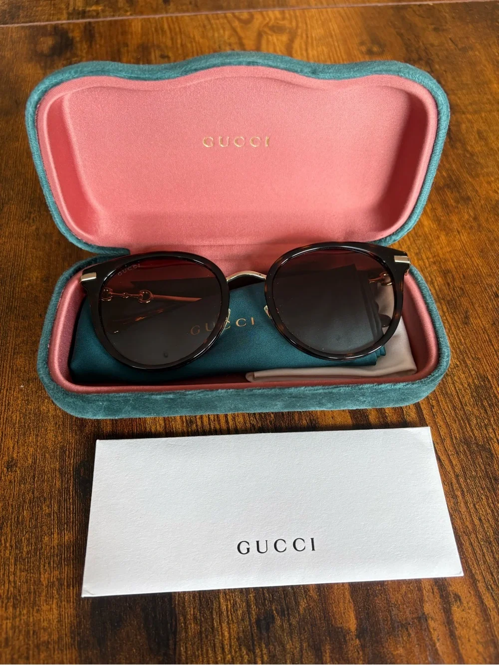 Gucci 56mm Round Sunglasses Havana Gold Brown